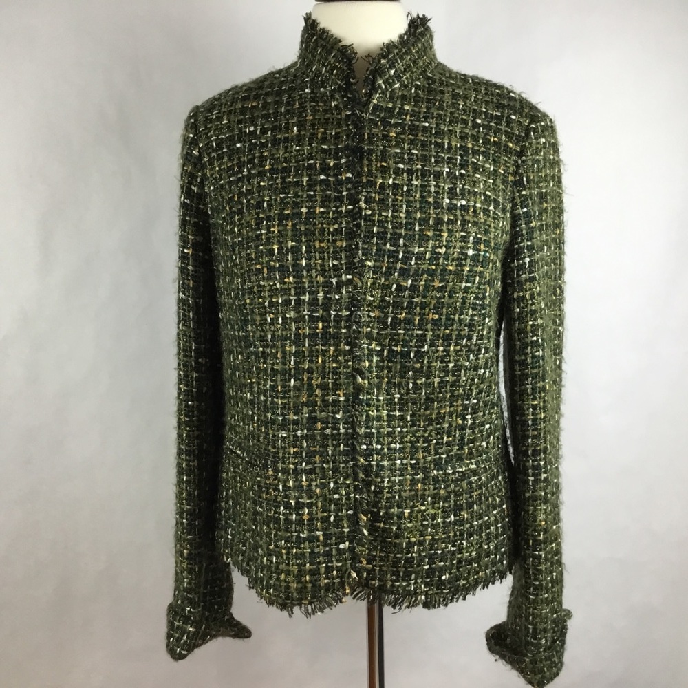 Women Jacket Green Olive Gold 4 Hooks Size 1(M,8)